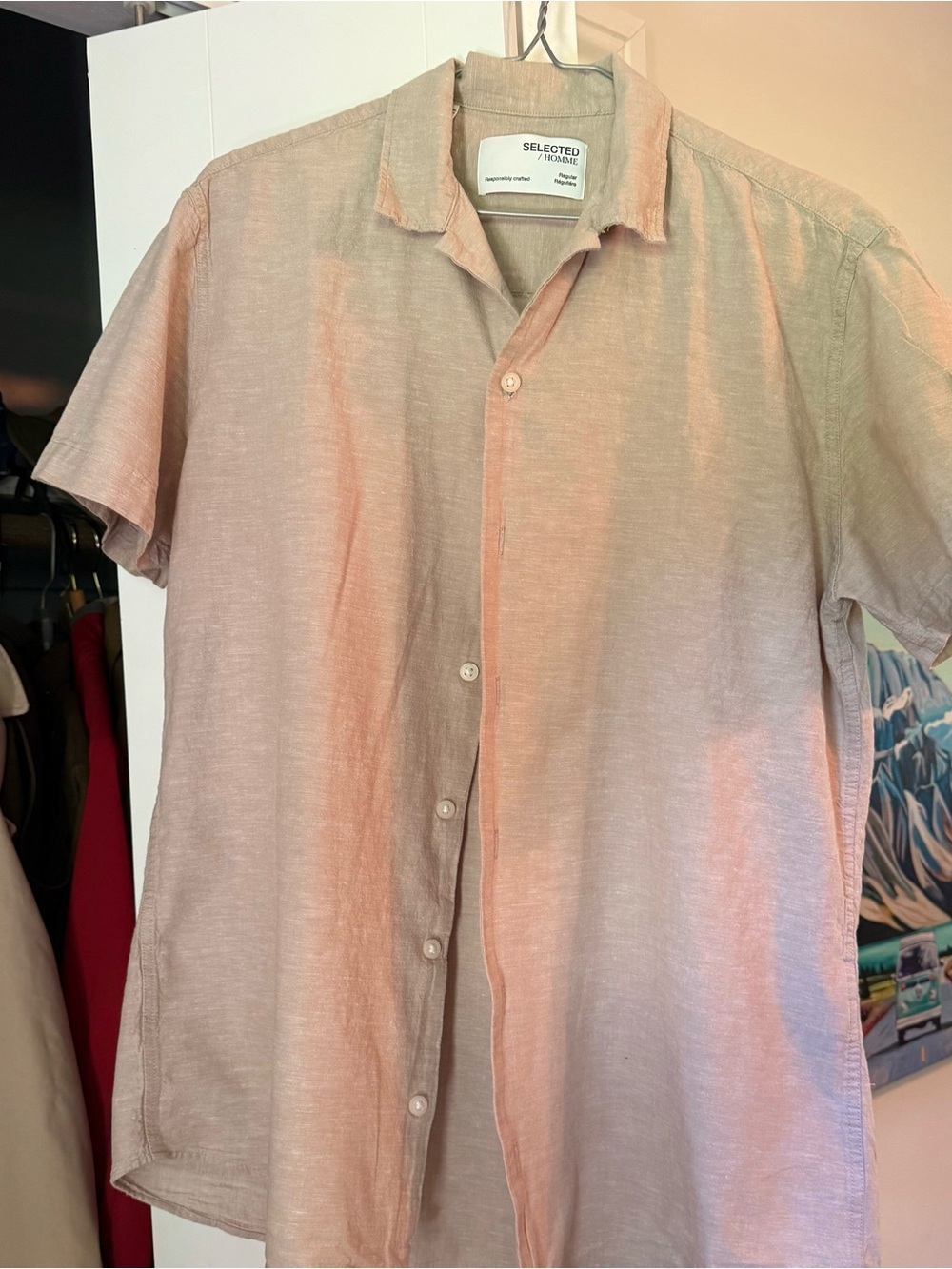 Selected Homme Men's Linen Short-Sleeve Button-Down Shirt